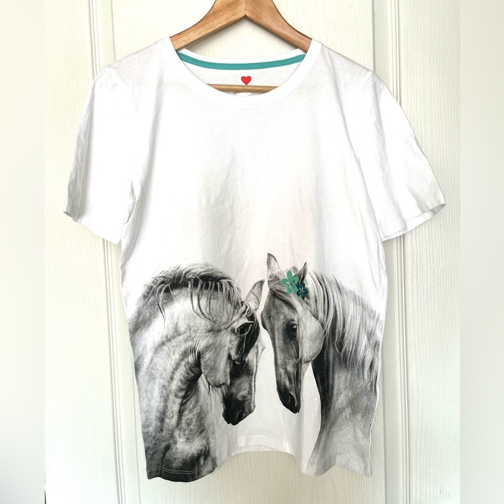 I Love Horses White Graphic Tee Shirt Size S Equestrian Coastal Cowgirl Western